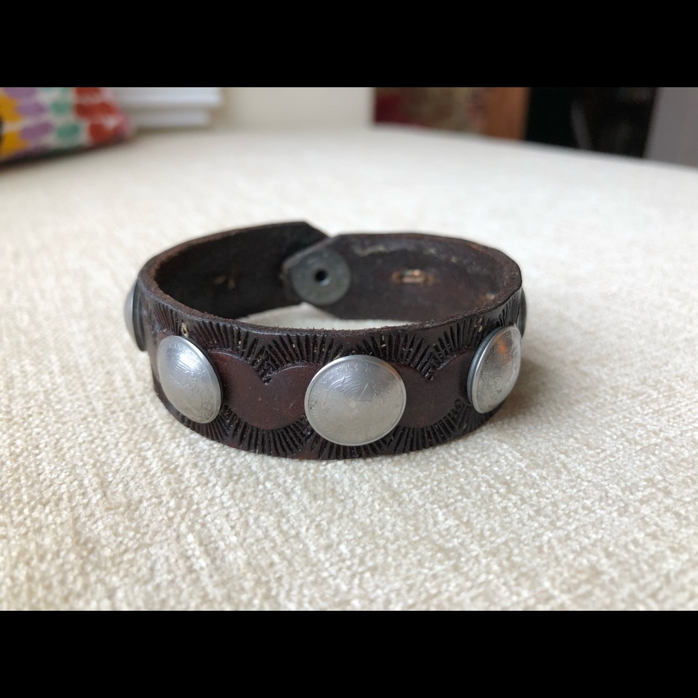 Tandy leather cuff bracelet with coin detail